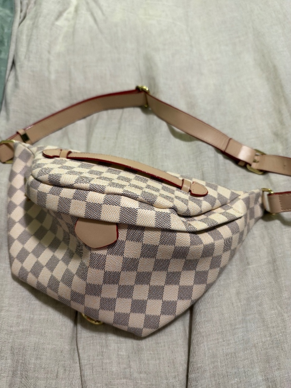 Cream and Beige Checkered Fanny Pack Bumbag | Vegan Leather Belt Bag